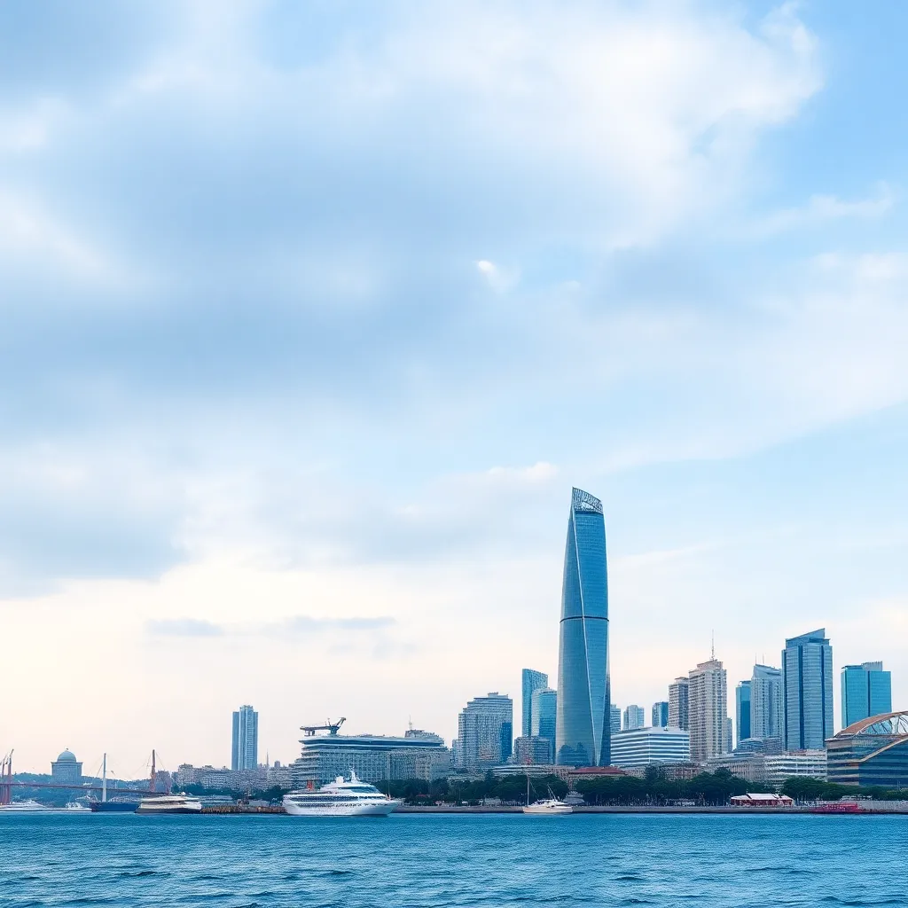 İstanbul'un iş merkezinde modern gökdelenler ve Boğaz manzarası